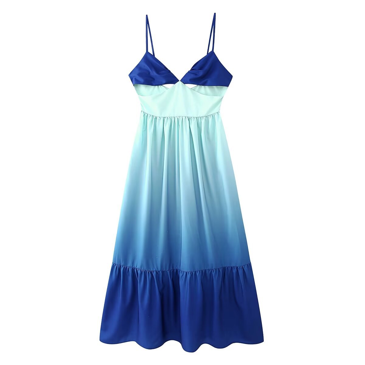 New sexy style gradient dress high waist pleated sleeveless suspender skirt