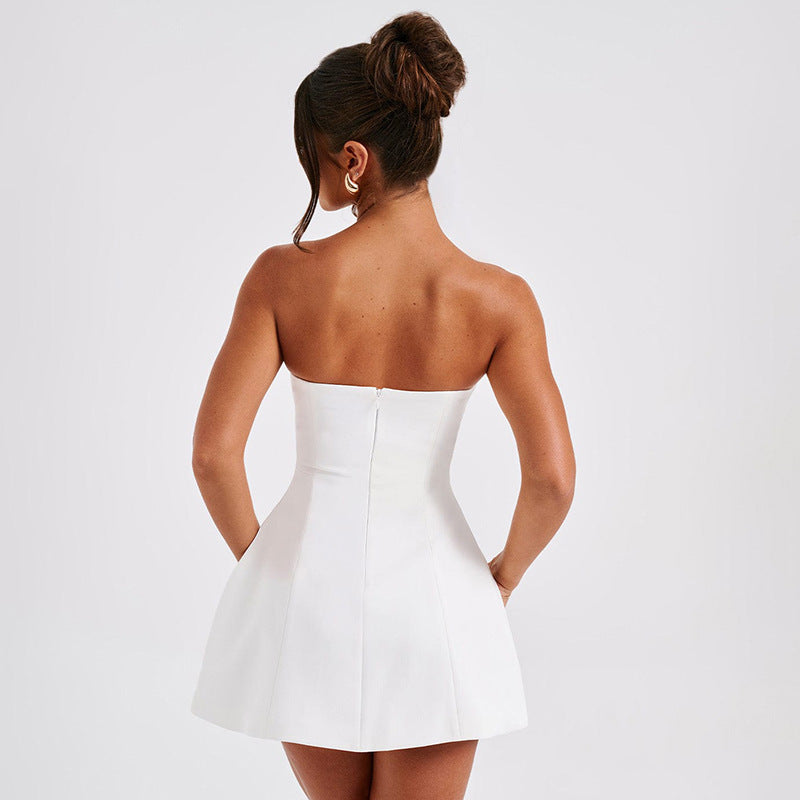 Summer Solid Color Sasual Backless Slim Short Dresses