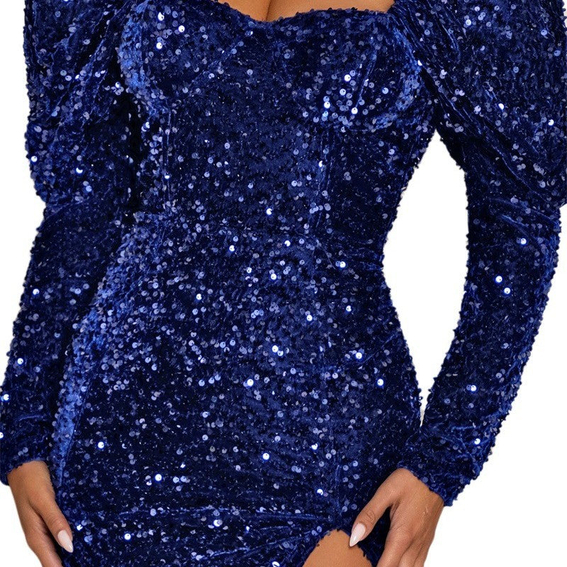 Padded Shoulder Bubble Sleeve Party Dresses For Women