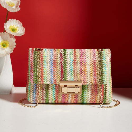 Fashion Crossbody Straw Lock Small Bag