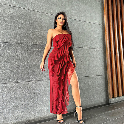 Top Backless Split Tassel Dress Birthday Party Clubwear