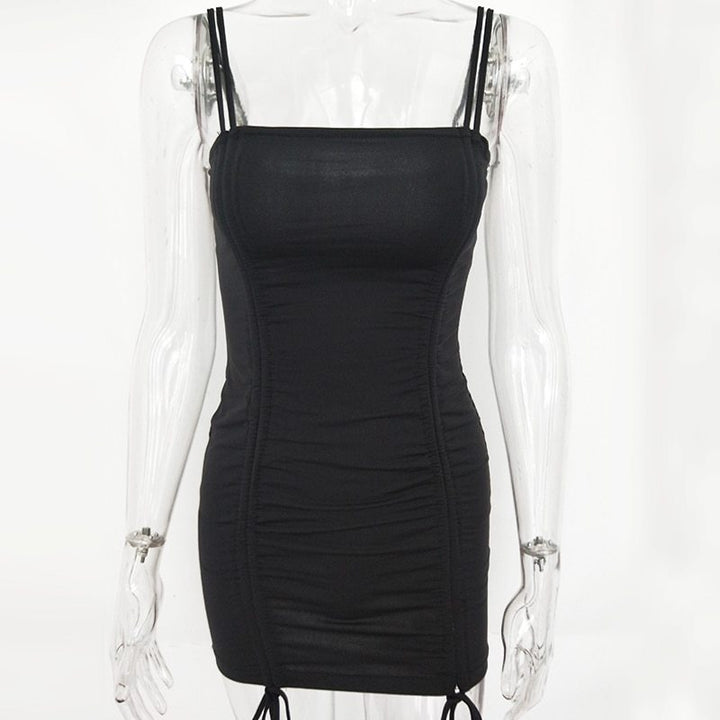 Black dress on a transparent mannequin against a white background