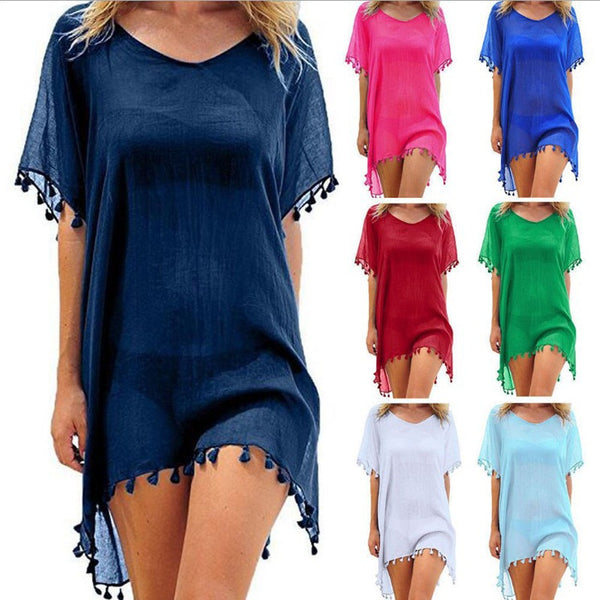 Loose Chiffon Dress Summer Beach Tunic Cover-Up Shirt