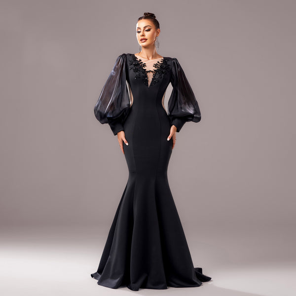 Round Neck Banquet Applique Sheath Fishtail Dress