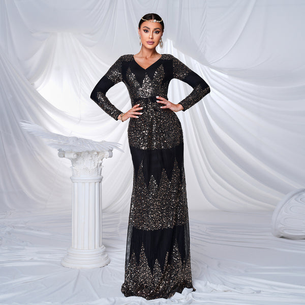 Long Sequined Banquet Evening Dress