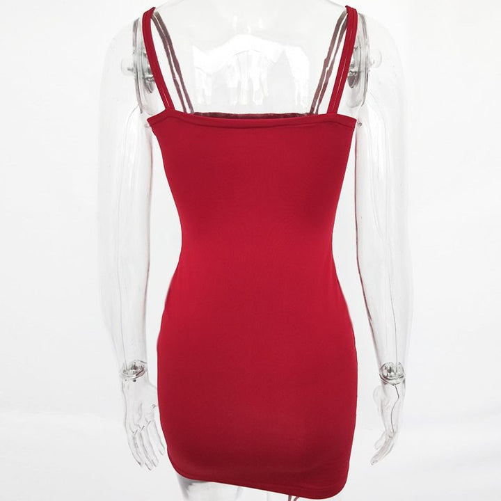 Red dress on a transparent mannequin against a white background