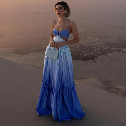 New sexy style gradient dress high waist pleated sleeveless suspender skirt