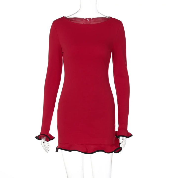 Red dress with ruffled cuffs on a white background