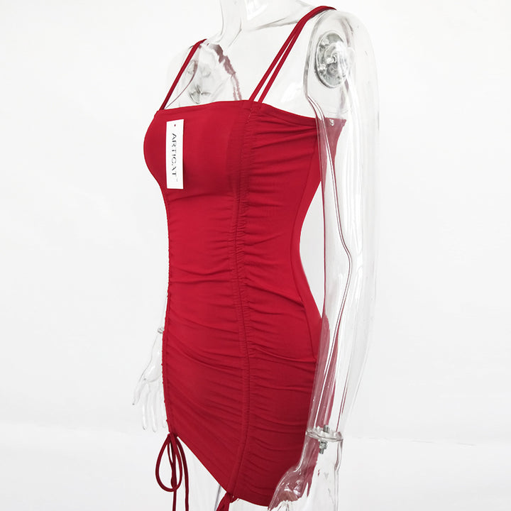 Red dress on a transparent mannequin with a white background