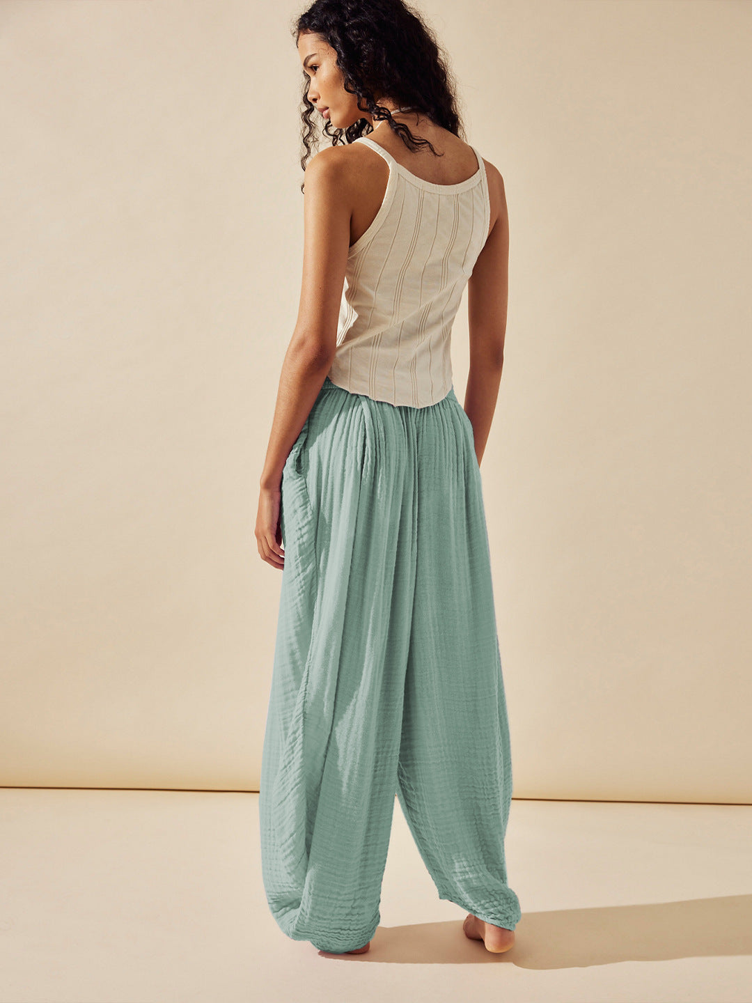 Pure Color Slimming Flab Hiding Straight Casual Pants Drape Champray