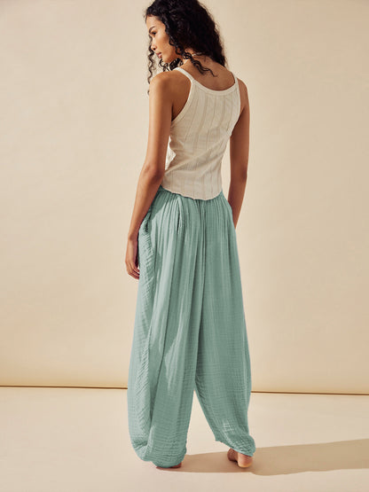Pure Color Slimming Flab Hiding Straight Casual Pants Drape Champray