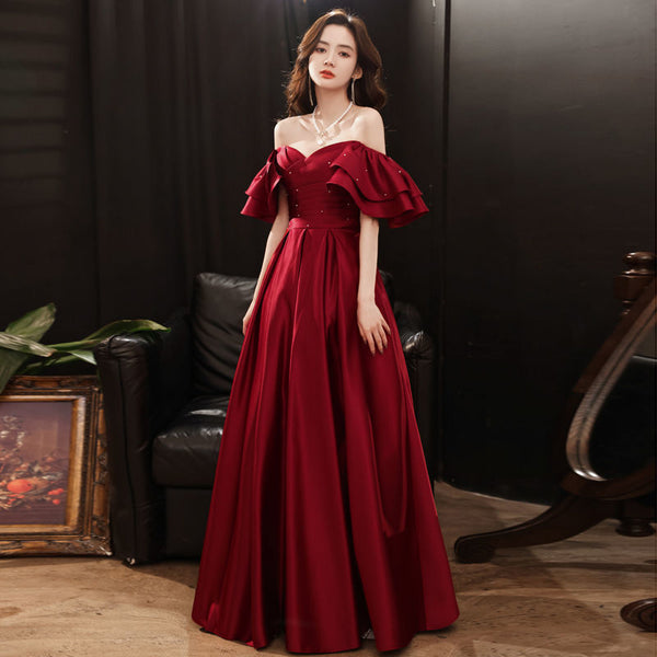Off-Shoulder Bridal Long Burgundy Engagement Evening Dress