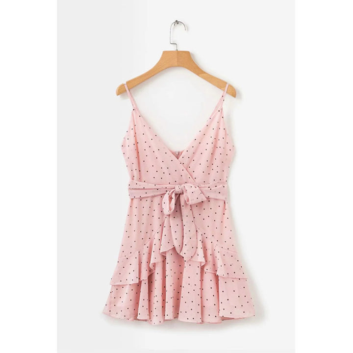 Tiered polka dot dress with ruffle layers, retro-inspired design for women